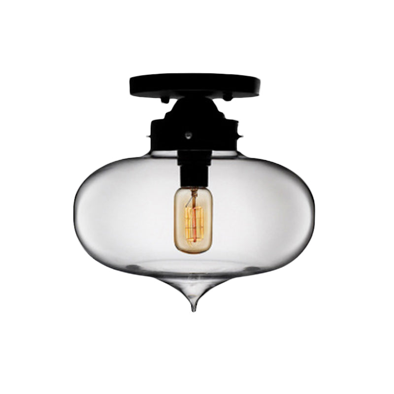 Black One Light Ceiling Mount Industrial Red/Brown/Amber Glass Oval Shade Semi Flush Light for Dining Room Clearhalo 'Ceiling Lights' 'Close To Ceiling Lights' 'Close to ceiling' 'Glass shade' 'Glass' 'Semi-flushmount' Lighting' 622099