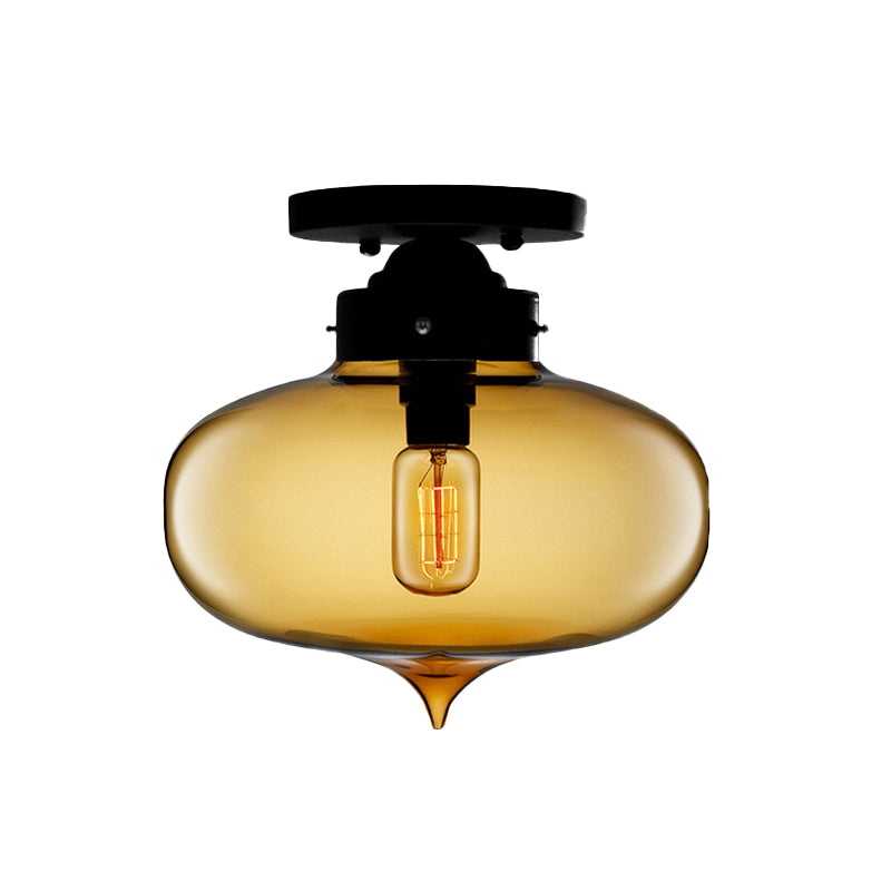 Black One Light Ceiling Mount Industrial Red/Brown/Amber Glass Oval Shade Semi Flush Light for Dining Room Clearhalo 'Ceiling Lights' 'Close To Ceiling Lights' 'Close to ceiling' 'Glass shade' 'Glass' 'Semi-flushmount' Lighting' 622107
