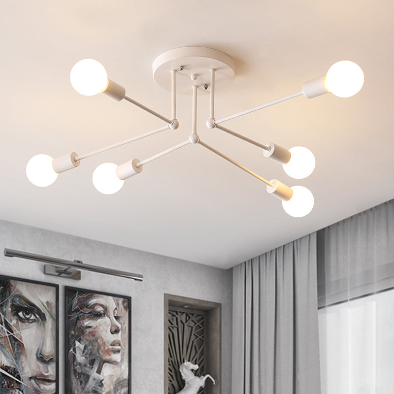 White Finish 6/8 Lights Semi Flush Light Loft Style Metallic Sputnik Ceiling Lighting for Living Room 6 White Clearhalo 'Ceiling Lights' 'Close To Ceiling Lights' 'Close to ceiling' 'Semi-flushmount' Lighting' 622137