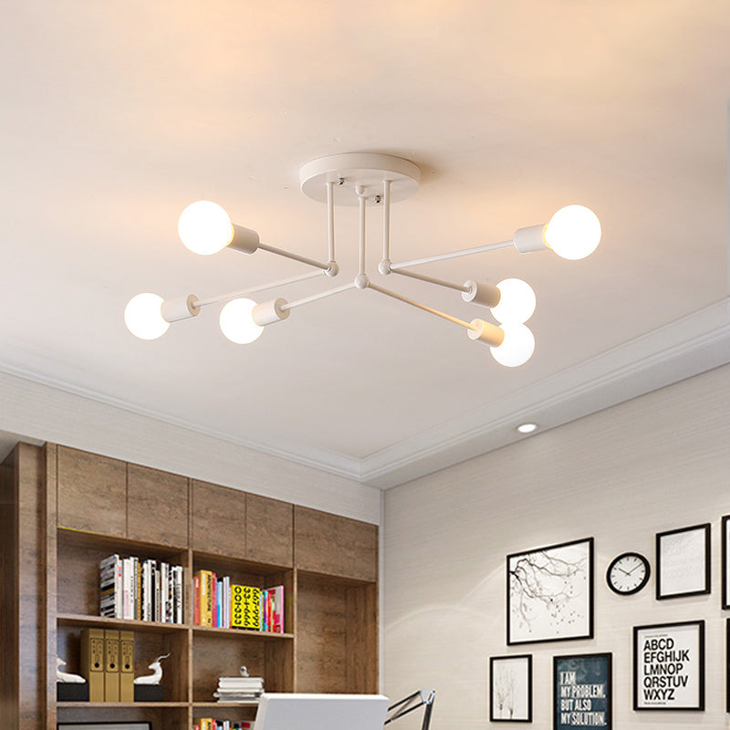 White Finish 6/8 Lights Semi Flush Light Loft Style Metallic Sputnik Ceiling Lighting for Living Room Clearhalo 'Ceiling Lights' 'Close To Ceiling Lights' 'Close to ceiling' 'Semi-flushmount' Lighting' 622138