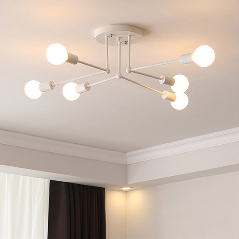 White Finish 6/8 Lights Semi Flush Light Loft Style Metallic Sputnik Ceiling Lighting for Living Room Clearhalo 'Ceiling Lights' 'Close To Ceiling Lights' 'Close to ceiling' 'Semi-flushmount' Lighting' 622139