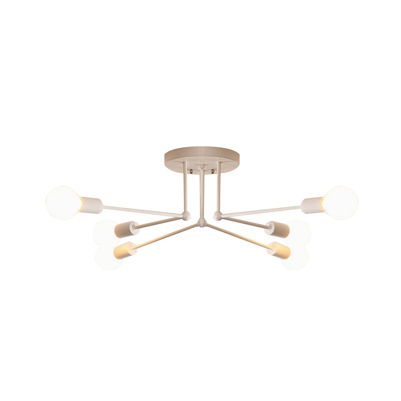 White Finish 6/8 Lights Semi Flush Light Loft Style Metallic Sputnik Ceiling Lighting for Living Room Clearhalo 'Ceiling Lights' 'Close To Ceiling Lights' 'Close to ceiling' 'Semi-flushmount' Lighting' 622140