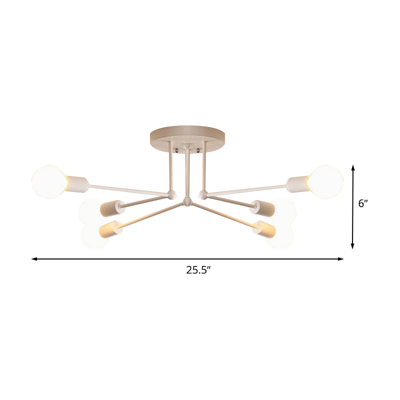 White Finish 6/8 Lights Semi Flush Light Loft Style Metallic Sputnik Ceiling Lighting for Living Room Clearhalo 'Ceiling Lights' 'Close To Ceiling Lights' 'Close to ceiling' 'Semi-flushmount' Lighting' 622141