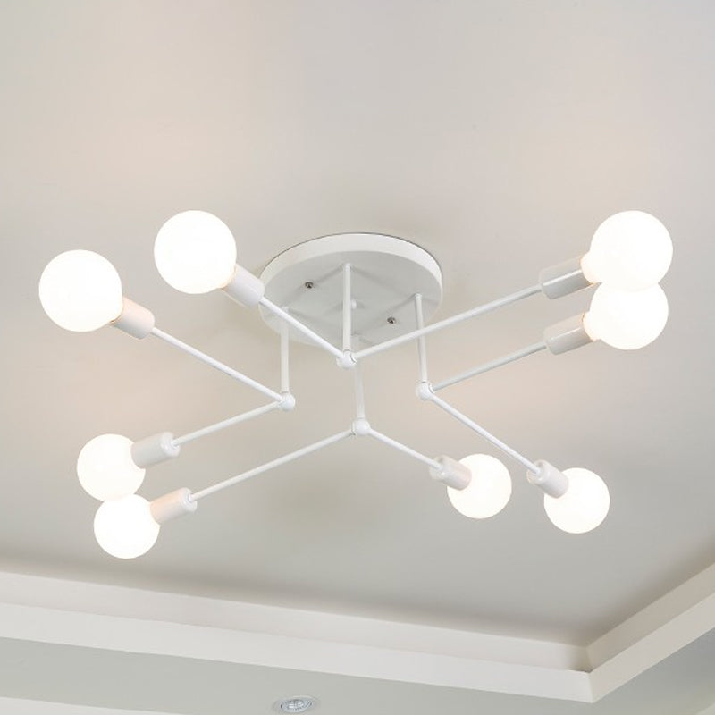 White Finish 6/8 Lights Semi Flush Light Loft Style Metallic Sputnik Ceiling Lighting for Living Room 8 White Clearhalo 'Ceiling Lights' 'Close To Ceiling Lights' 'Close to ceiling' 'Semi-flushmount' Lighting' 622142