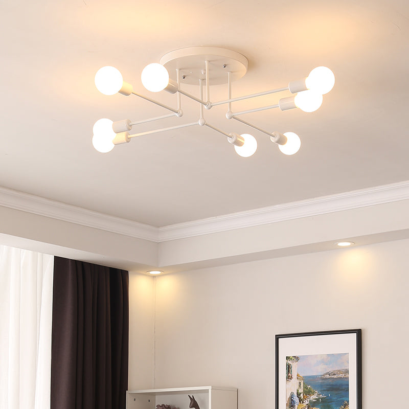 White Finish 6/8 Lights Semi Flush Light Loft Style Metallic Sputnik Ceiling Lighting for Living Room Clearhalo 'Ceiling Lights' 'Close To Ceiling Lights' 'Close to ceiling' 'Semi-flushmount' Lighting' 622143