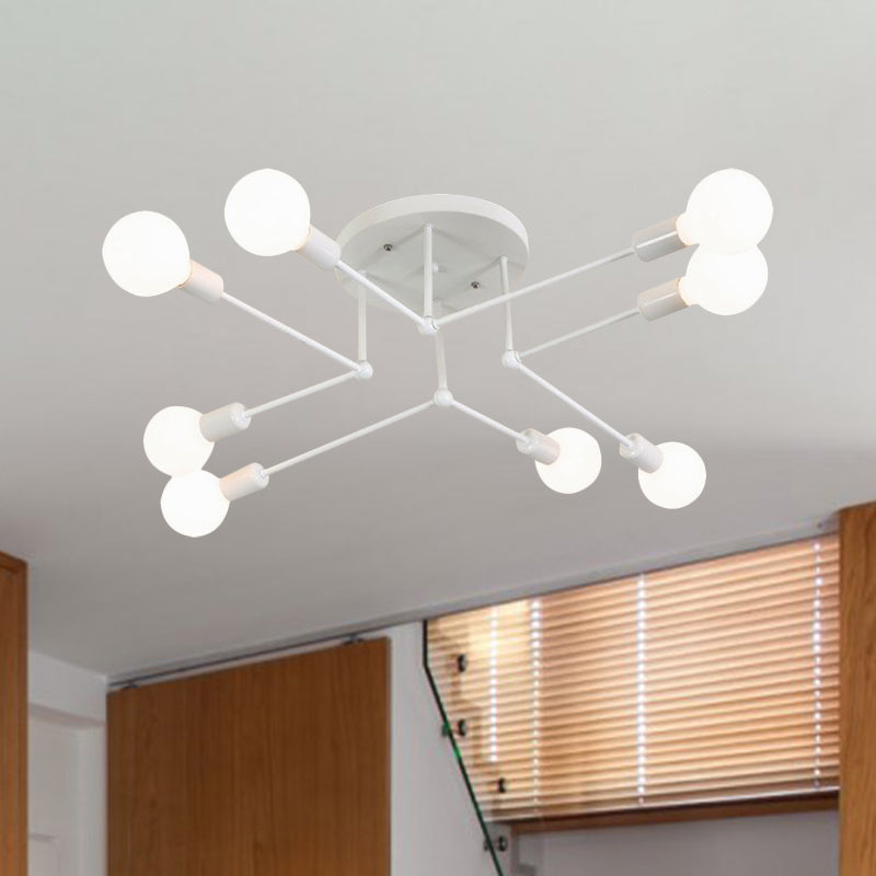 White Finish 6/8 Lights Semi Flush Light Loft Style Metallic Sputnik Ceiling Lighting for Living Room Clearhalo 'Ceiling Lights' 'Close To Ceiling Lights' 'Close to ceiling' 'Semi-flushmount' Lighting' 622144