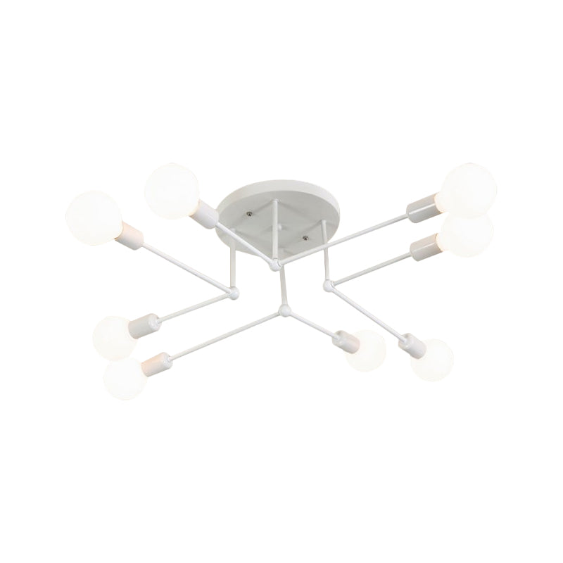 White Finish 6/8 Lights Semi Flush Light Loft Style Metallic Sputnik Ceiling Lighting for Living Room Clearhalo 'Ceiling Lights' 'Close To Ceiling Lights' 'Close to ceiling' 'Semi-flushmount' Lighting' 622145