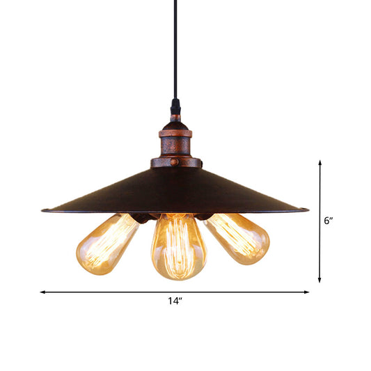 Rust Flat Shade Chandelier Lighting Antique Style Metal 3 Lights Restaurant Chandelier Pendant Clearhalo 'Cast Iron' 'Ceiling Lights' 'Chandeliers' 'Industrial Chandeliers' 'Industrial' 'Metal' 'Middle Century Chandeliers' 'Rustic Chandeliers' 'Tiffany' Lighting' 622181