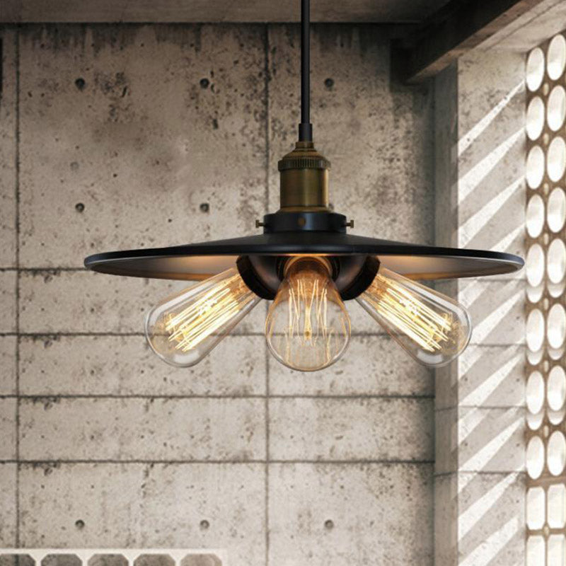 Retro Style Flared Chandelier Lighting 3 Bulbs Metallic Pendant Light Fixture in Black for Dining Room Black Clearhalo 'Cast Iron' 'Ceiling Lights' 'Chandeliers' 'Industrial Chandeliers' 'Industrial' 'Metal' 'Middle Century Chandeliers' 'Rustic Chandeliers' 'Tiffany' Lighting' 622182