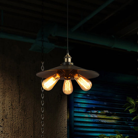 Retro Style Flared Chandelier Lighting 3 Bulbs Metallic Pendant Light Fixture in Black for Dining Room Clearhalo 'Cast Iron' 'Ceiling Lights' 'Chandeliers' 'Industrial Chandeliers' 'Industrial' 'Metal' 'Middle Century Chandeliers' 'Rustic Chandeliers' 'Tiffany' Lighting' 622183