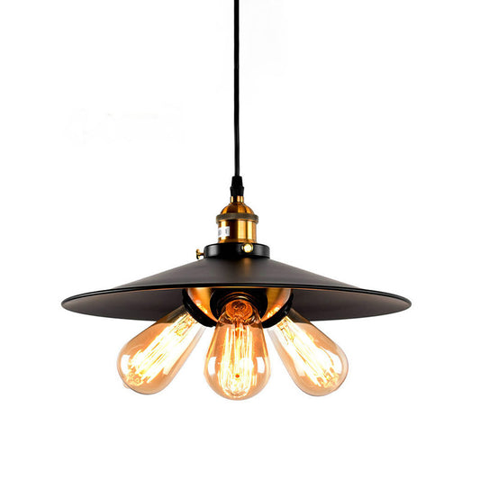 Retro Style Flared Chandelier Lighting 3 Bulbs Metallic Pendant Light Fixture in Black for Dining Room Clearhalo 'Cast Iron' 'Ceiling Lights' 'Chandeliers' 'Industrial Chandeliers' 'Industrial' 'Metal' 'Middle Century Chandeliers' 'Rustic Chandeliers' 'Tiffany' Lighting' 622185