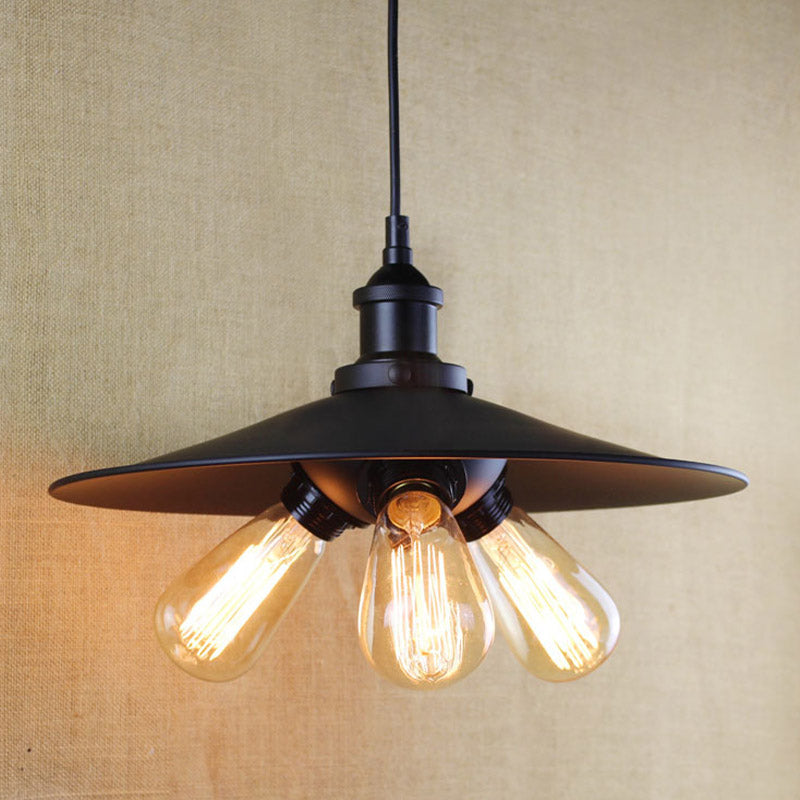 Industrial Stylish Flared Chandelier Light Fixture 3 Lights Metal Pendant Lighting in Black for Restaurant Black Clearhalo 'Cast Iron' 'Ceiling Lights' 'Chandeliers' 'Industrial Chandeliers' 'Industrial' 'Metal' 'Middle Century Chandeliers' 'Rustic Chandeliers' 'Tiffany' Lighting' 622187