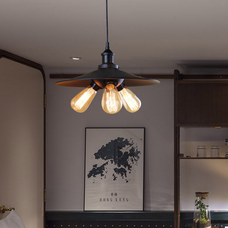 Industrial Stylish Flared Chandelier Light Fixture 3 Lights Metal Pendant Lighting in Black for Restaurant Clearhalo 'Cast Iron' 'Ceiling Lights' 'Chandeliers' 'Industrial Chandeliers' 'Industrial' 'Metal' 'Middle Century Chandeliers' 'Rustic Chandeliers' 'Tiffany' Lighting' 622188