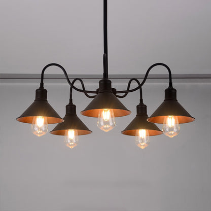 5 Lights Chandelier Lamp Antique Conic Shade Metal Chandelier Light Fixture with Curved Arm in Black Black Clearhalo 'Cast Iron' 'Ceiling Lights' 'Chandeliers' 'Industrial Chandeliers' 'Industrial' 'Metal' 'Middle Century Chandeliers' 'Rustic Chandeliers' 'Tiffany' Lighting' 622192