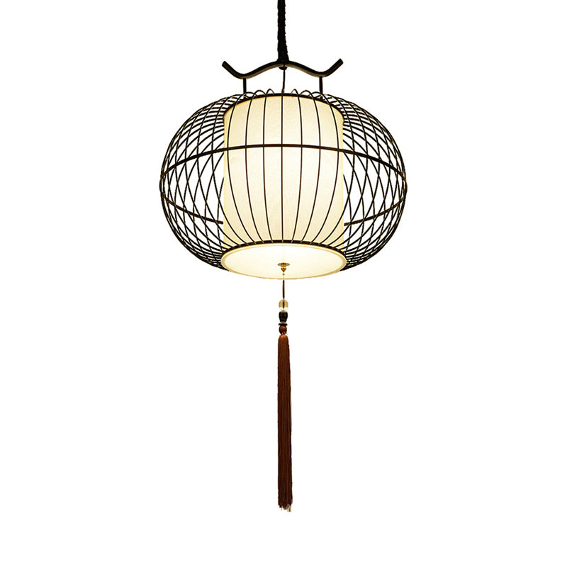 Chinese Style 1 Light Hanging Pendant Light with Bamboo Shade Black/Gold Lantern Ceiling Light for Indoor, 16"/21.5" W Clearhalo 'Ceiling Lights' 'Modern Pendants' 'Modern' 'Pendant Lights' 'Pendants' Lighting' 622264