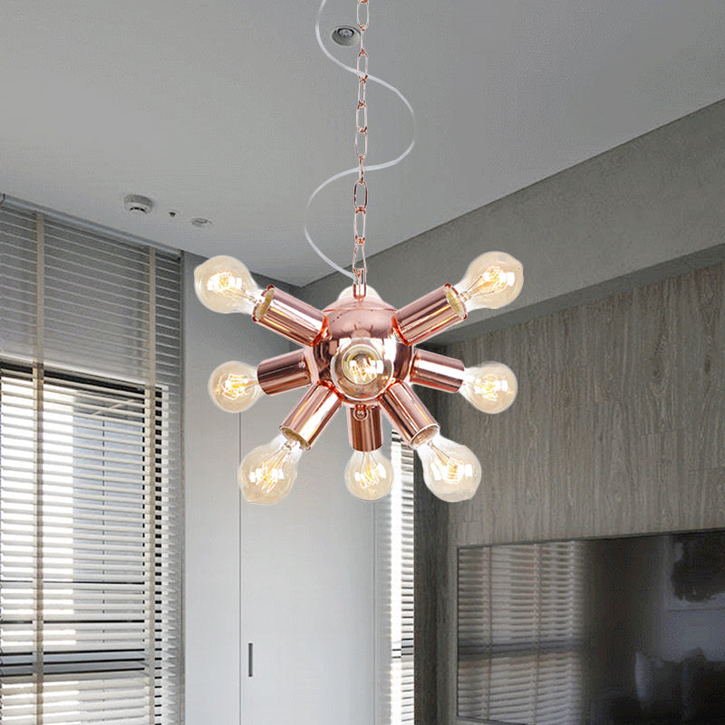 Rose Gold Starburst Chandelier Light Retro Style Metallic 6/9 Lights Suspension Light for Restaurant Clearhalo 'Cast Iron' 'Ceiling Lights' 'Chandeliers' 'Industrial Chandeliers' 'Industrial' 'Metal' 'Middle Century Chandeliers' 'Rustic Chandeliers' 'Tiffany' Lighting' 622290