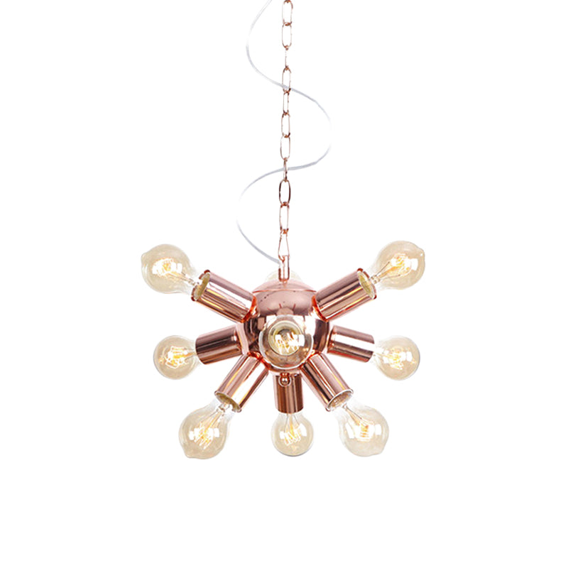 Rose Gold Starburst Chandelier Light Retro Style Metallic 6/9 Lights Suspension Light for Restaurant Clearhalo 'Cast Iron' 'Ceiling Lights' 'Chandeliers' 'Industrial Chandeliers' 'Industrial' 'Metal' 'Middle Century Chandeliers' 'Rustic Chandeliers' 'Tiffany' Lighting' 622292