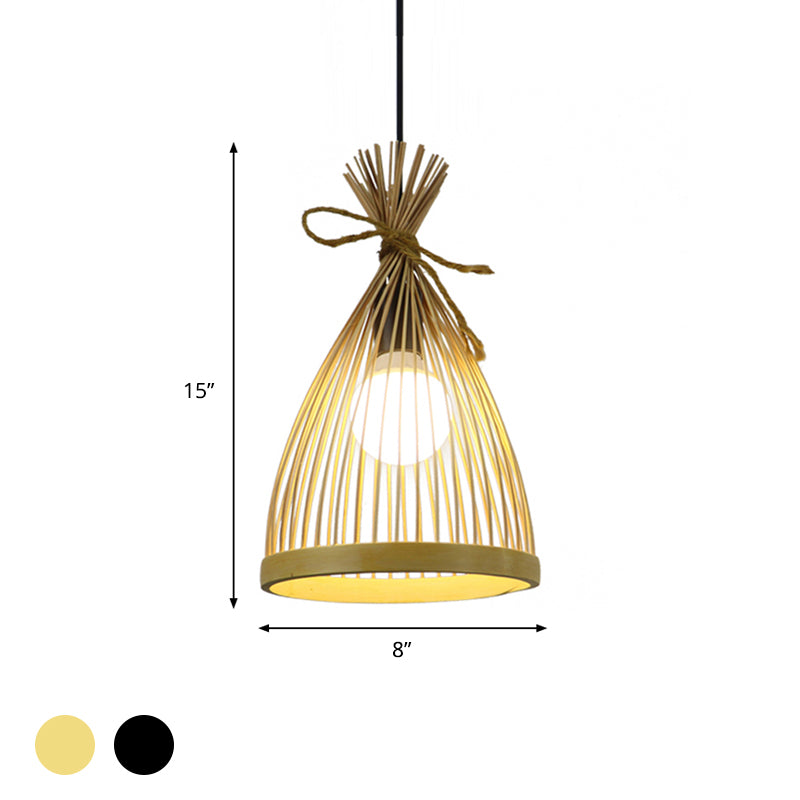 1 Bulb Restaurant Pendant Lamp with Conical ,shopify Bamboo Shade Modern Style Black/Beige Hanging Ceiling Light, 8"/10" W Clearhalo 'Ceiling Lights' 'Lighting' 'Pendant Lights' 622353_74840a05-a1ed-451d-a3d0-17772499ab85