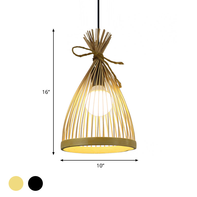 1 Bulb Restaurant Pendant Lamp with Conical ,shopify Bamboo Shade Modern Style Black/Beige Hanging Ceiling Light, 8"/10" W Clearhalo 'Ceiling Lights' 'Lighting' 'Pendant Lights' 622354_50a28370-5150-4c89-9c83-25ca3b4c8501