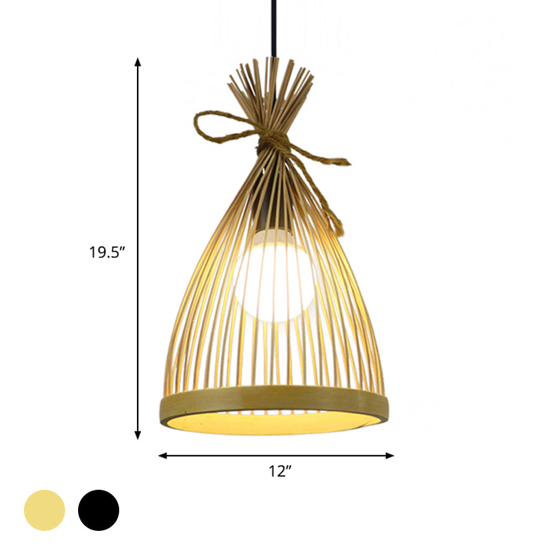 1 Bulb Restaurant Pendant Lamp with Conical ,shopify Bamboo Shade Modern Style Black/Beige Hanging Ceiling Light, 8"/10" W Clearhalo 'Ceiling Lights' 'Lighting' 'Pendant Lights' 622355_face2d9a-d75e-432e-847a-87a08ab3b9f9
