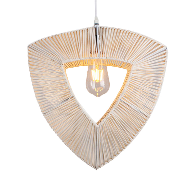 Triangle Shaped Hanging Light Countryside Rattan Fiber 1 Bulb White Pendant Ceiling Light Clearhalo 'Ceiling Lights' 'Pendant Lights' 'Pendants' Lighting' 622451
