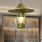 Lodge Style Hat Pendant Light Rattan 1 Light Dining Room Hanging Lamp with Metal Lantern Shade in Brass, 12"/18" W Brass 18" Clearhalo 'Ceiling Lights' 'Modern Pendants' 'Modern' 'Pendant Lights' 'Pendants' Lighting' 622473