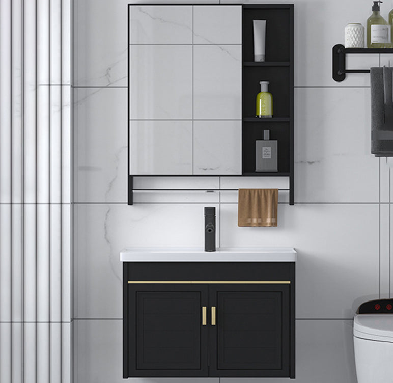 Ceramic Sink Vanity Glam Wall-Mounted Bathroom Vanity for Bathroom Vanity & Faucet & Mirror Cabinet 24"L x 16.1"W x 18.1"H Towel Holder Included Clearhalo 'Bathroom Remodel & Bathroom Fixtures' 'Bathroom Vanities' 'bathroom_vanities' 'Home Improvement' 'home_improvement' 'home_improvement_bathroom_vanities' 6225564