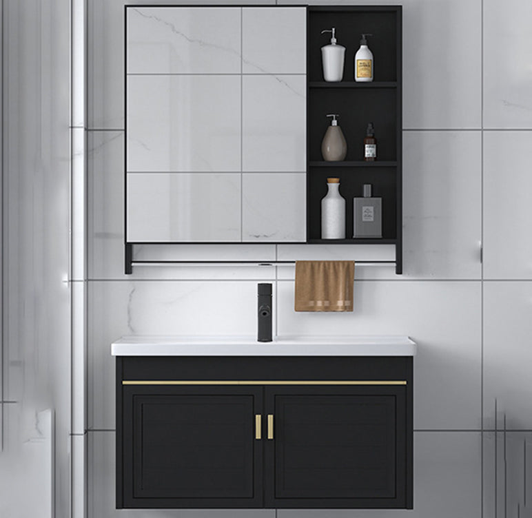 Ceramic Sink Vanity Glam Wall-Mounted Bathroom Vanity for Bathroom Vanity & Faucet & Mirror Cabinet Towel Holder Included Clearhalo 'Bathroom Remodel & Bathroom Fixtures' 'Bathroom Vanities' 'bathroom_vanities' 'Home Improvement' 'home_improvement' 'home_improvement_bathroom_vanities' 6225565