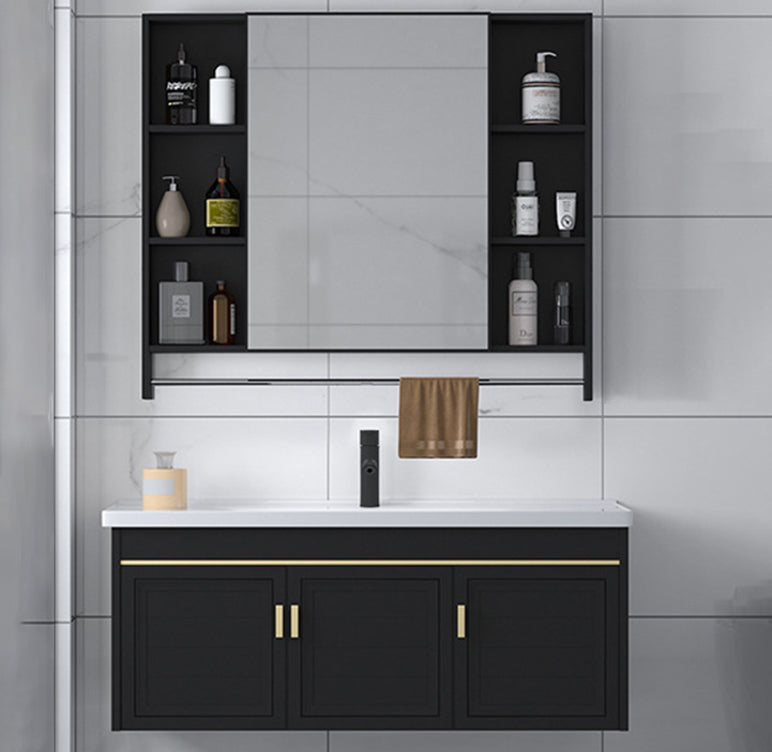 Ceramic Sink Vanity Glam Wall-Mounted Bathroom Vanity for Bathroom Vanity & Faucet & Mirror Cabinet Towel Holder Included Clearhalo 'Bathroom Remodel & Bathroom Fixtures' 'Bathroom Vanities' 'bathroom_vanities' 'Home Improvement' 'home_improvement' 'home_improvement_bathroom_vanities' 6225567