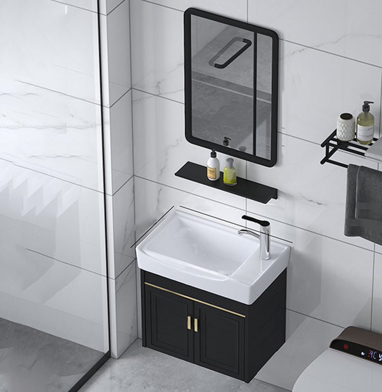 Ceramic Sink Vanity Glam Wall-Mounted Bathroom Vanity for Bathroom Vanity & Faucet & Mirrors 20"L x 12"W x 19"H Towel Holder Not Included Clearhalo 'Bathroom Remodel & Bathroom Fixtures' 'Bathroom Vanities' 'bathroom_vanities' 'Home Improvement' 'home_improvement' 'home_improvement_bathroom_vanities' 6225584