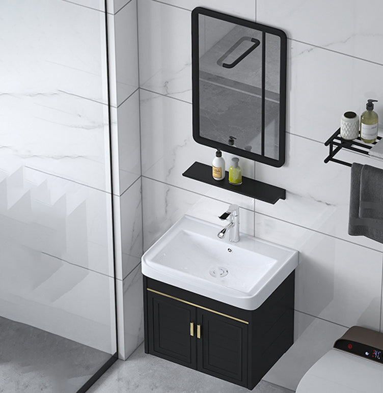 Ceramic Sink Vanity Glam Wall-Mounted Bathroom Vanity for Bathroom Vanity & Faucet & Mirrors 20.5"L x 14.6"W x 18.9"H Towel Holder Not Included Clearhalo 'Bathroom Remodel & Bathroom Fixtures' 'Bathroom Vanities' 'bathroom_vanities' 'Home Improvement' 'home_improvement' 'home_improvement_bathroom_vanities' 6225586