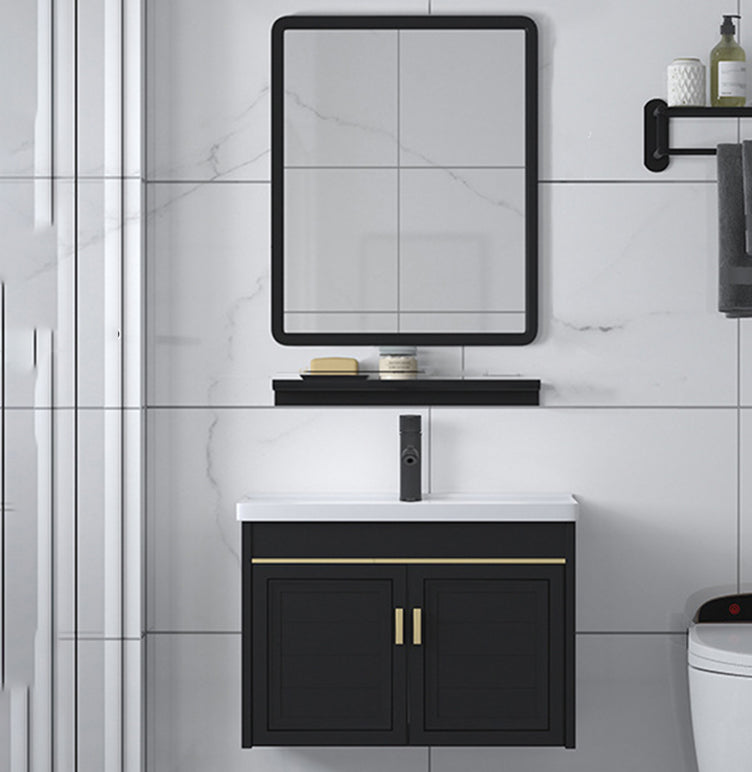 Ceramic Sink Vanity Glam Wall-Mounted Bathroom Vanity for Bathroom Vanity & Faucet & Mirrors 24"L x 16.1"W x 18.1"H Towel Holder Not Included Clearhalo 'Bathroom Remodel & Bathroom Fixtures' 'Bathroom Vanities' 'bathroom_vanities' 'Home Improvement' 'home_improvement' 'home_improvement_bathroom_vanities' 6225587