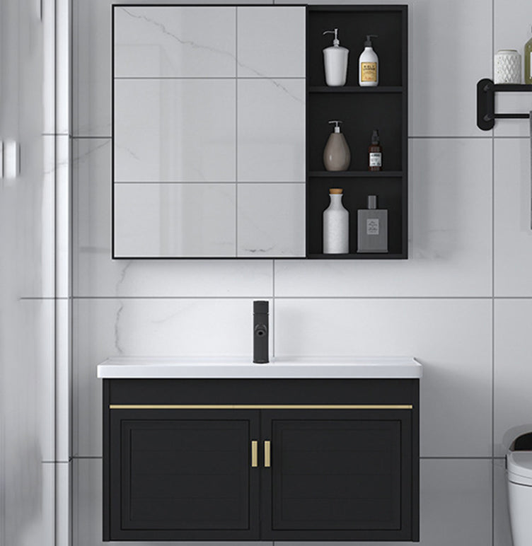 Ceramic Sink Vanity Glam Wall-Mounted Bathroom Vanity for Bathroom Vanity & Faucet & Mirror Cabinet Towel Holder Not Included Clearhalo 'Bathroom Remodel & Bathroom Fixtures' 'Bathroom Vanities' 'bathroom_vanities' 'Home Improvement' 'home_improvement' 'home_improvement_bathroom_vanities' 6225593