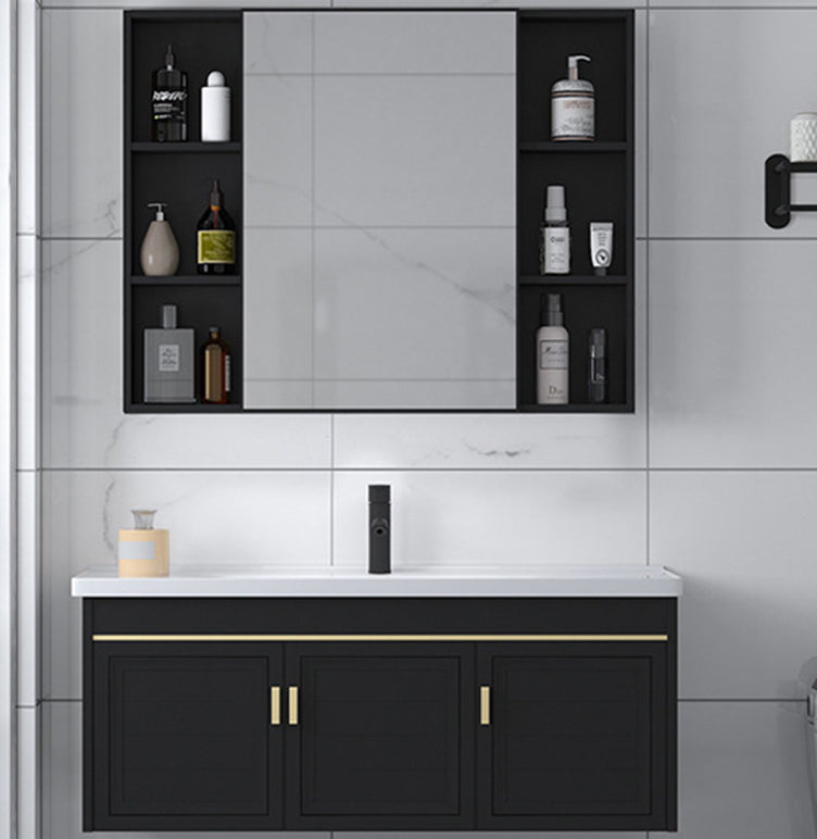 Ceramic Sink Vanity Glam Wall-Mounted Bathroom Vanity for Bathroom Vanity & Faucet & Mirror Cabinet Towel Holder Not Included Clearhalo 'Bathroom Remodel & Bathroom Fixtures' 'Bathroom Vanities' 'bathroom_vanities' 'Home Improvement' 'home_improvement' 'home_improvement_bathroom_vanities' 6225594