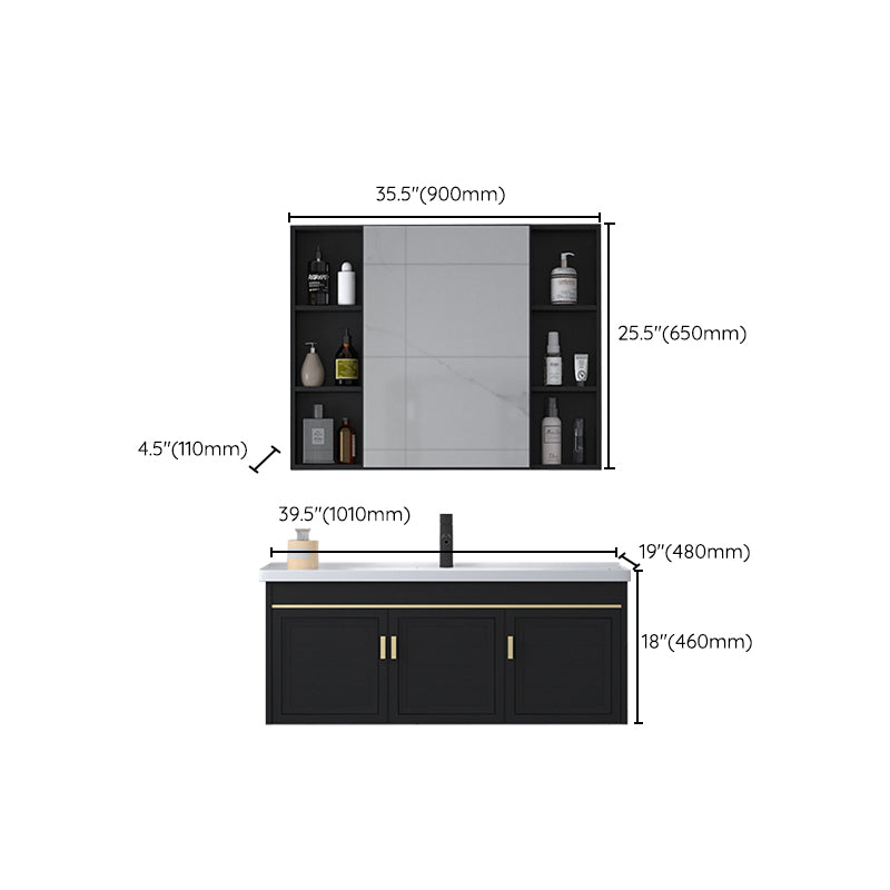 Ceramic Sink Vanity Glam Wall-Mounted Bathroom Vanity for Bathroom Clearhalo 'Bathroom Remodel & Bathroom Fixtures' 'Bathroom Vanities' 'bathroom_vanities' 'Home Improvement' 'home_improvement' 'home_improvement_bathroom_vanities' 6225621