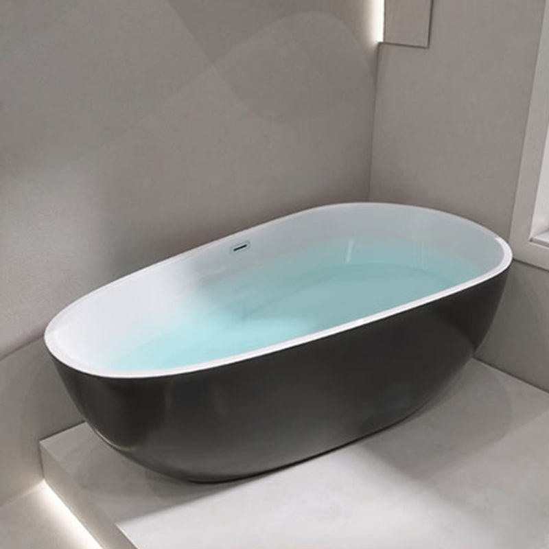 Oval Freestanding Soaking Bathtub Modern Acrylic Bathtub with Drain and Overflow Trim Black White Tub Clearhalo 'Bathroom Remodel & Bathroom Fixtures' 'Bathtubs' 'Home Improvement' 'home_improvement' 'home_improvement_bathtubs' 'Showers & Bathtubs' 6226085