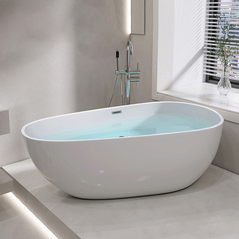 Oval Freestanding Soaking Bathtub Modern Acrylic Bathtub with Drain and Overflow Trim White 67"L x 34"W x 23"H Tub with Freestanding Tub Fillers Clearhalo 'Bathroom Remodel & Bathroom Fixtures' 'Bathtubs' 'Home Improvement' 'home_improvement' 'home_improvement_bathtubs' 'Showers & Bathtubs' 6226086