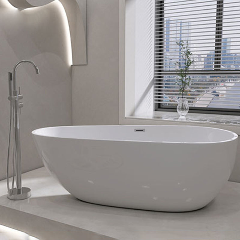 Oval Freestanding Soaking Bathtub Modern Acrylic Bathtub with Drain and Overflow Trim White 55"L x 30"W x 23"H Tub with Freestanding Tub Fillers Clearhalo 'Bathroom Remodel & Bathroom Fixtures' 'Bathtubs' 'Home Improvement' 'home_improvement' 'home_improvement_bathtubs' 'Showers & Bathtubs' 6226089