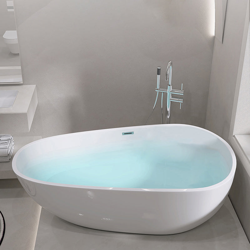 Oval Freestanding Soaking Bathtub Modern Acrylic Bathtub with Drain and Overflow Trim White 59"L x 30"W x 23"H Tub with Freestanding Tub Fillers Clearhalo 'Bathroom Remodel & Bathroom Fixtures' 'Bathtubs' 'Home Improvement' 'home_improvement' 'home_improvement_bathtubs' 'Showers & Bathtubs' 6226090