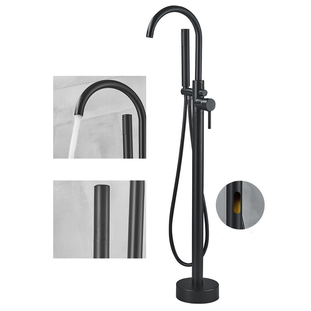 Modern High Arc Faucet Brass Floor Mounted Free Standing Tub Filler Faucet Black Round Wall Clearhalo 'Bathroom Remodel & Bathroom Fixtures' 'Bathtub Faucets' 'bathtub_faucets' 'Home Improvement' 'home_improvement' 'home_improvement_bathtub_faucets' 6226238