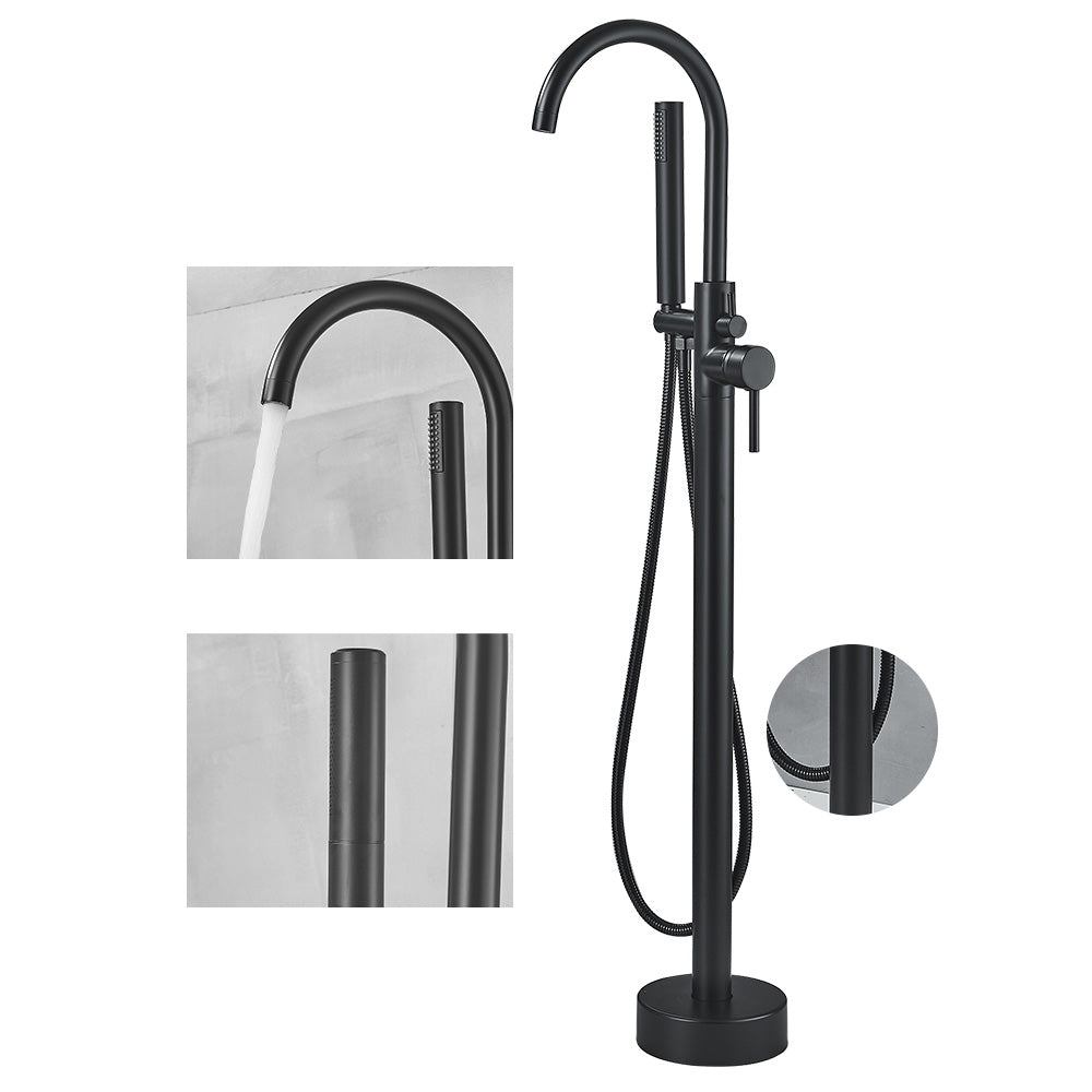 Modern High Arc Faucet Brass Floor Mounted Free Standing Tub Filler Faucet Black Round Ground Clearhalo 'Bathroom Remodel & Bathroom Fixtures' 'Bathtub Faucets' 'bathtub_faucets' 'Home Improvement' 'home_improvement' 'home_improvement_bathtub_faucets' 6226240