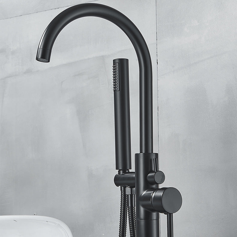 Modern High Arc Faucet Brass Floor Mounted Free Standing Tub Filler Faucet Clearhalo 'Bathroom Remodel & Bathroom Fixtures' 'Bathtub Faucets' 'bathtub_faucets' 'Home Improvement' 'home_improvement' 'home_improvement_bathtub_faucets' 6226257