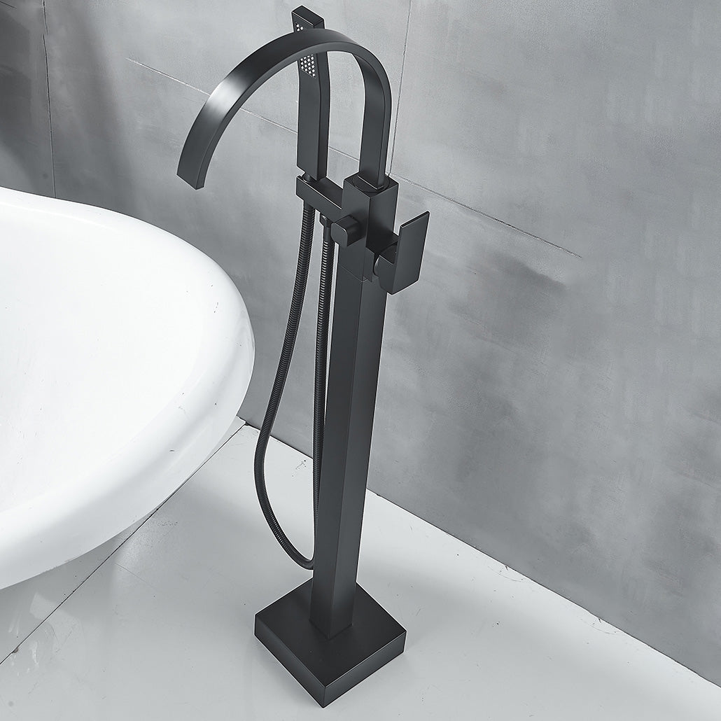 Modern High Arc Faucet Brass Floor Mounted Free Standing Tub Filler Faucet Clearhalo 'Bathroom Remodel & Bathroom Fixtures' 'Bathtub Faucets' 'bathtub_faucets' 'Home Improvement' 'home_improvement' 'home_improvement_bathtub_faucets' 6226259