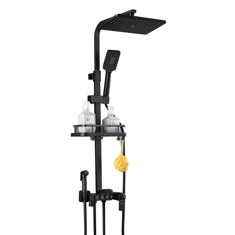 Modern Volume Control Shower Dual Shower Head Square Shower Faucet with Massage Jets Clearhalo 'Bathroom Remodel & Bathroom Fixtures' 'Home Improvement' 'home_improvement' 'home_improvement_shower_faucets' 'Shower Faucets & Systems' 'shower_faucets' 'Showers & Bathtubs Plumbing' 'Showers & Bathtubs' 6226493