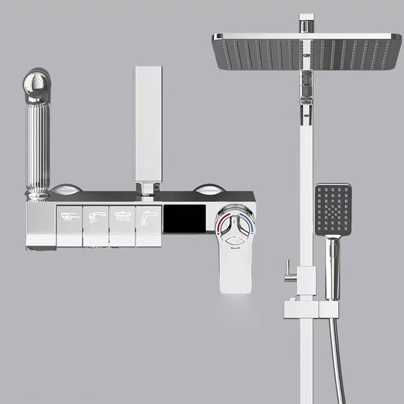 Modern Style Shower System Wall Mounted Spot Resist Handle Lever Shower System Silver Thermostatic Clearhalo 'Bathroom Remodel & Bathroom Fixtures' 'Home Improvement' 'home_improvement' 'home_improvement_shower_faucets' 'Shower Faucets & Systems' 'shower_faucets' 'Showers & Bathtubs Plumbing' 'Showers & Bathtubs' 6226510