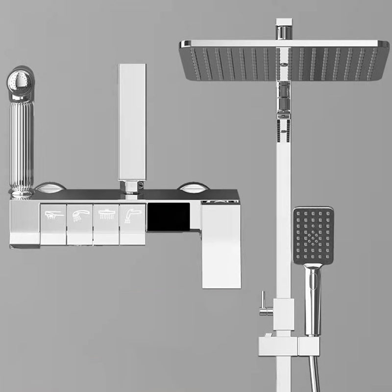 Modern Style Shower System Wall Mounted Spot Resist Handle Lever Shower System Silver Temperature Control Clearhalo 'Bathroom Remodel & Bathroom Fixtures' 'Home Improvement' 'home_improvement' 'home_improvement_shower_faucets' 'Shower Faucets & Systems' 'shower_faucets' 'Showers & Bathtubs Plumbing' 'Showers & Bathtubs' 6226516