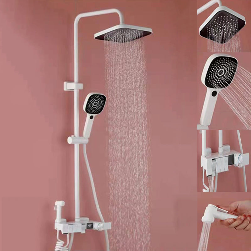 Modern Style Shower System Wall Mounted Spot Resist Handle Lever Shower System Gloss White Temperature Control Clearhalo 'Bathroom Remodel & Bathroom Fixtures' 'Home Improvement' 'home_improvement' 'home_improvement_shower_faucets' 'Shower Faucets & Systems' 'shower_faucets' 'Showers & Bathtubs Plumbing' 'Showers & Bathtubs' 6226520