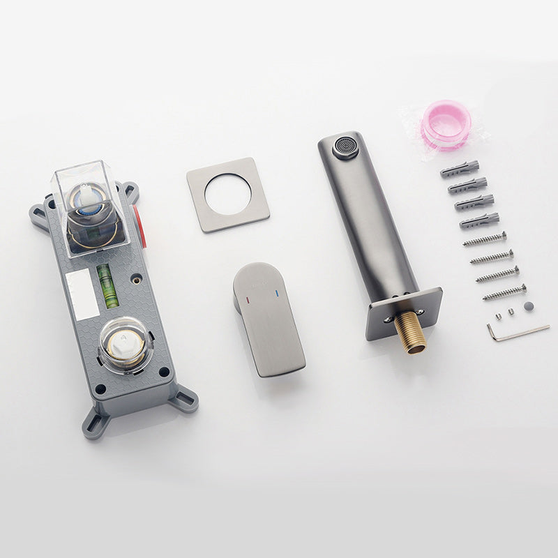 2 Holes Faucet Glam Style Wall Mounted Faucet with Single Lever Handle Clearhalo 'Bathroom Remodel & Bathroom Fixtures' 'Bathroom Sink Faucets' 'Bathroom Sinks & Faucet Components' 'bathroom_sink_faucets' 'Home Improvement' 'home_improvement' 'home_improvement_bathroom_sink_faucets' 6227241