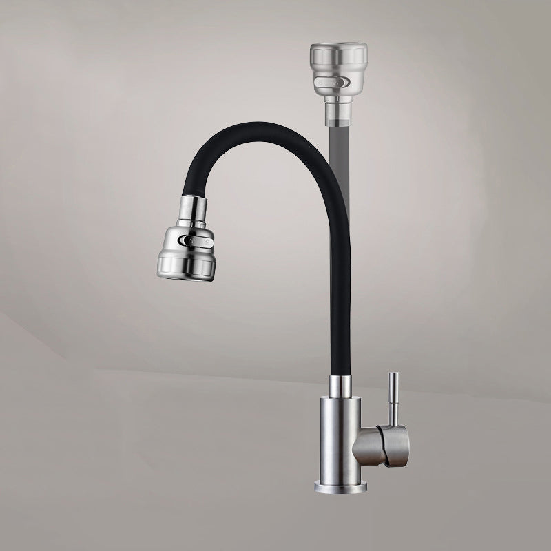 Modern 1-Handle 1-Hole Faucets 304 Stainless Steel Black and White Faucets Black Clearhalo 'Home Improvement' 'home_improvement' 'home_improvement_kitchen_faucets' 'Kitchen Faucets' 'Kitchen Remodel & Kitchen Fixtures' 'Kitchen Sinks & Faucet Components' 'kitchen_faucets' 6227258