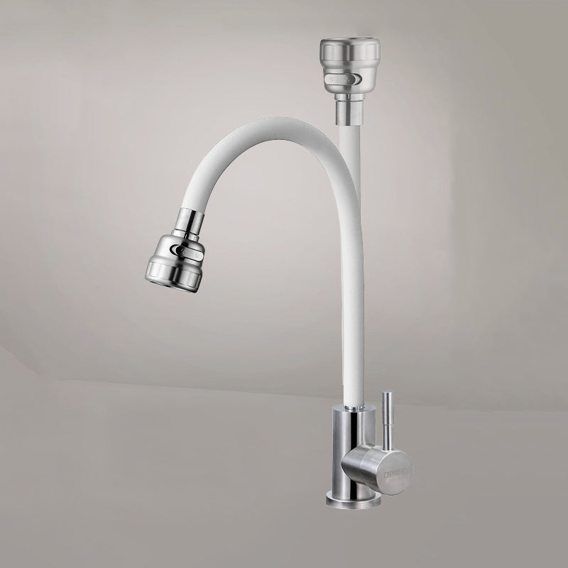 Modern 1-Handle 1-Hole Faucets 304 Stainless Steel Black and White Faucets White Clearhalo 'Home Improvement' 'home_improvement' 'home_improvement_kitchen_faucets' 'Kitchen Faucets' 'Kitchen Remodel & Kitchen Fixtures' 'Kitchen Sinks & Faucet Components' 'kitchen_faucets' 6227259